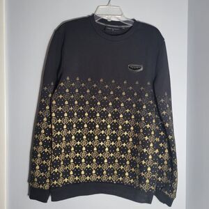 Supply & Demand Black Gold Fleur de Lis Monogram Crew Neck Sweatshirt Size M